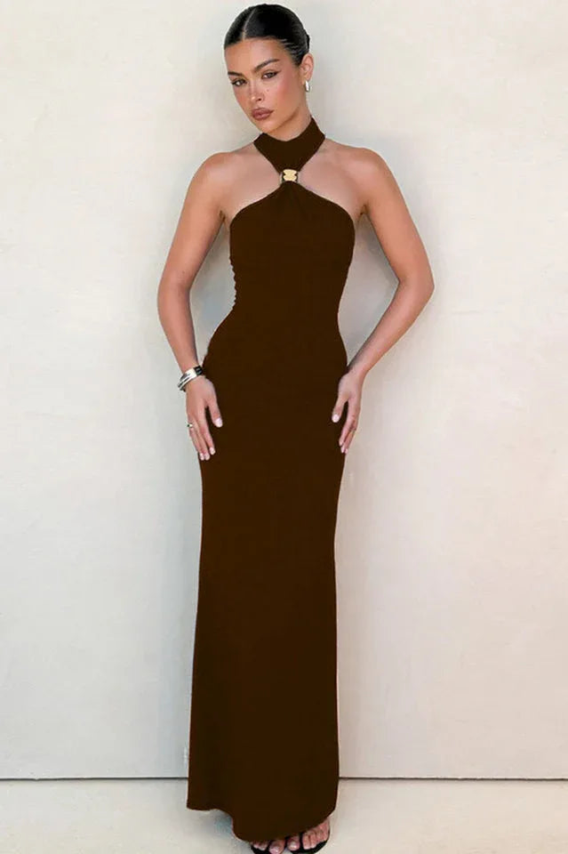 Beaded halter neck floor length dress - View 13 | WEUXS