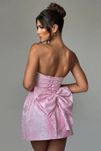 Jacquard Print Tube Back Bow Mini Dress - WEUXS