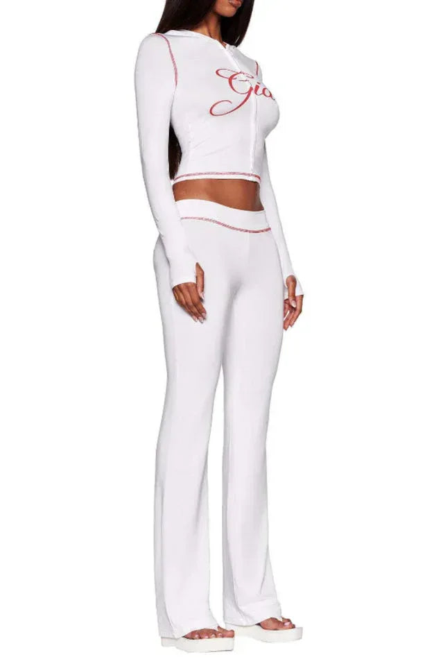 Zipper V-Neck Hoodie and Track Pant Set - View 18 | WEUXS
