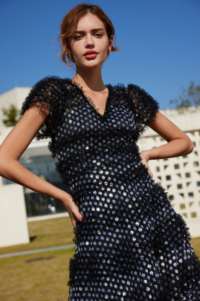 Sequin Layered Ruffle Tulle Maxi Dress | Dress In Beauty