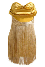 Yellow Ruffles Silk Tassel Trim Dress - WEUXS