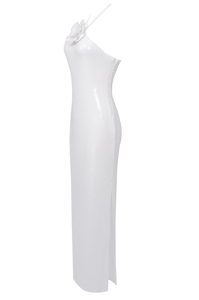 Glitter Rosette Halter Sequined Maxi Dress | Dress In Beauty