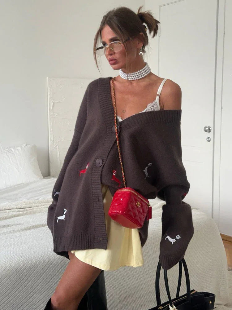 Dachshund Embroidered Cardigan - View 6 | WEUXS