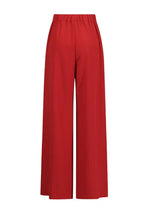 Back view of the red crepe wide leg pants.