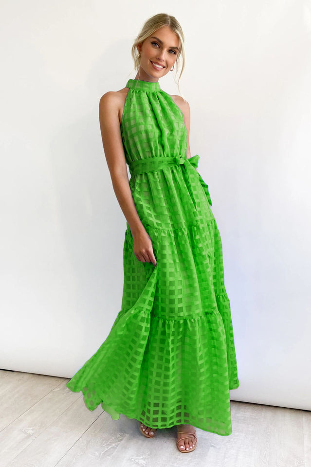 Check Halter Neck Tie Waist Maxi Dress | Dress In Beauty