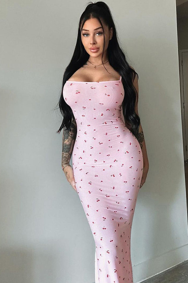 Cherry Print Spaghetti Strap Mermaid Dress | Dress In Beauty