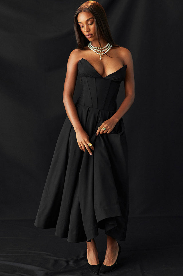 Lady Black Strapless Midi Dress | Dress In Beauty