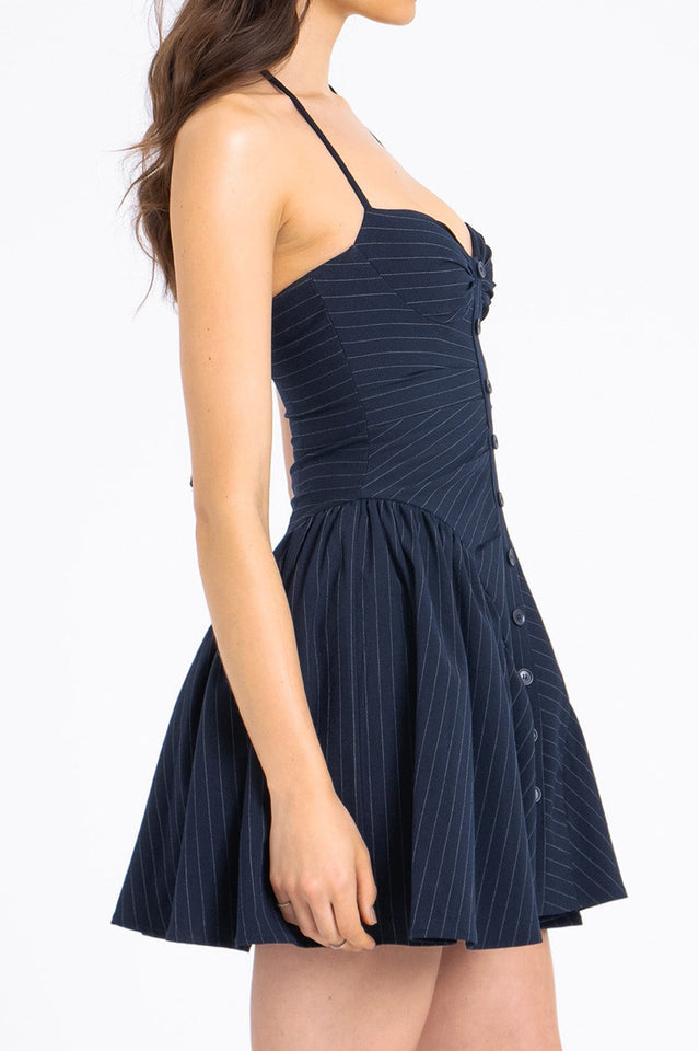 Melody Pinstripe Halter Drop Waist Mini Dress | Dress In Beauty