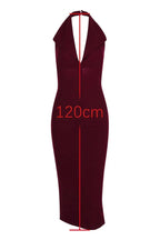 Burgundy Crepe Halter Midi Dress - View 7 | WEUXS