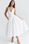 Marilyn White Cotton Halter Midi Sundress | Dress In Beauty