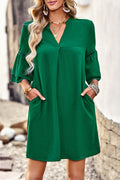 Notched Neck Flare Sleeve Pocket Dress | Dress In Beauty