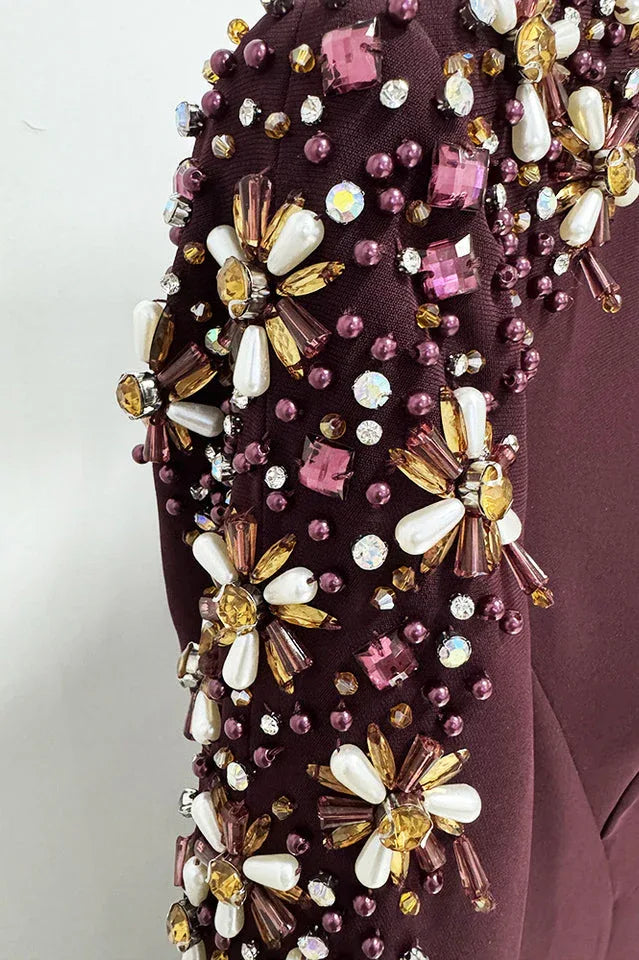 Embellished V-Neck Maxi Dress with long sleeves and crystal bead detailing - View 16 | WEUXS