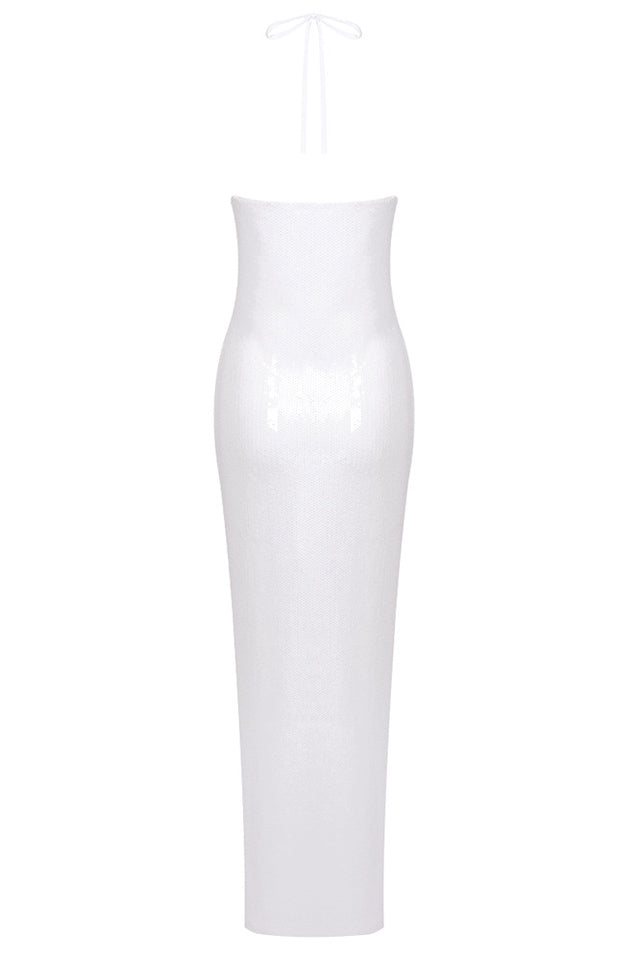 Glitter Rosette Halter Sequined Maxi Dress | Dress In Beauty