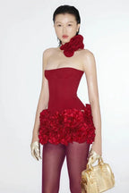 Elegant strapless rosette mini dress - View 14 | WEUXS