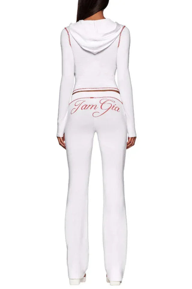 Zipper V-Neck Hoodie and Track Pant Set - View 19 | WEUXS