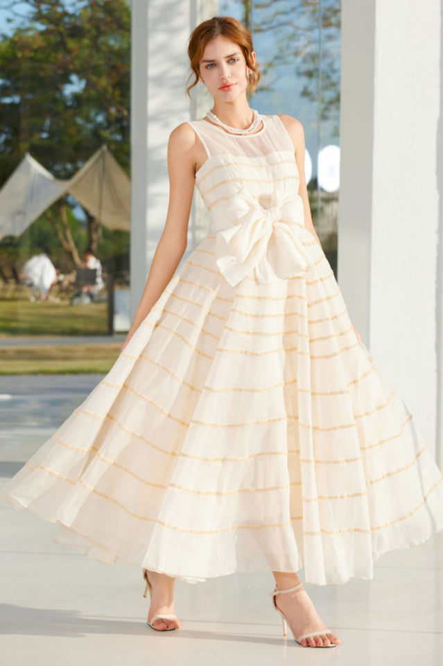 Crew Neck Bow Tie Maxi Dress | Dress In Beauty