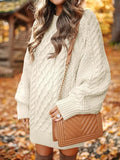 Chunky Cable Knit Tunic Sweater - WEUXS