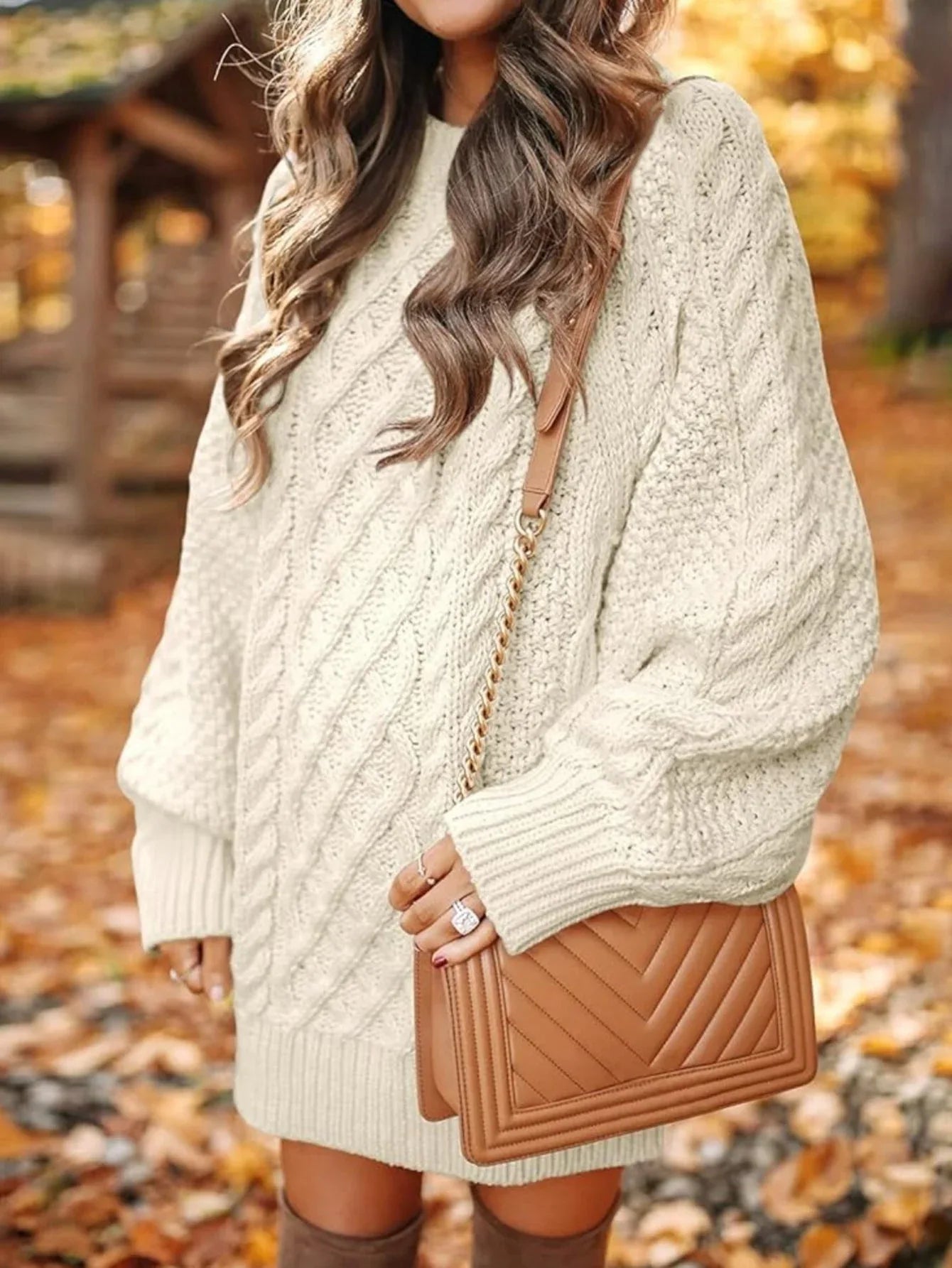 Chunky Cable Knit Tunic Sweater - WEUXS