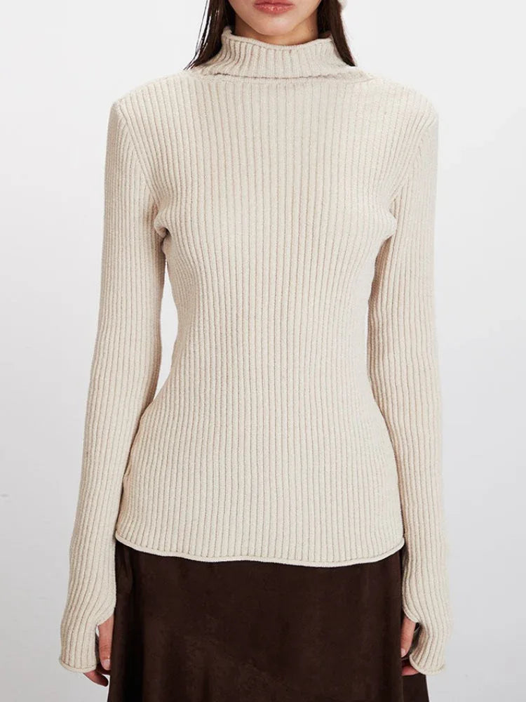 Ribbed High Neck Knit Top - View 6 | WEUXS