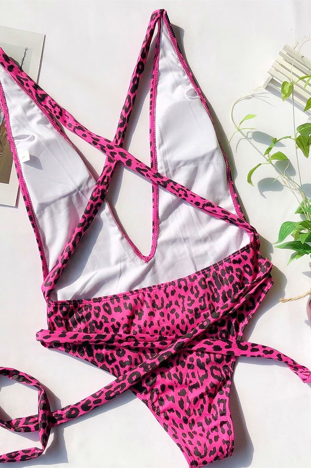Leopard Criss Cross One Piece Swimwear - Dress In Beauty