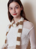 Y2K Fuzzy Striped Skinny Scarf - WEUXS
