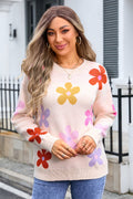 Flower Round Neck Long Sleeve Sweater | Dress In Beauty