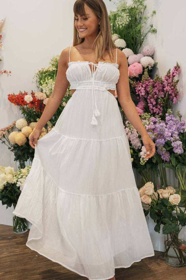 Ruched Tie-Up Strappy Maxi Dress | Dress In Beauty