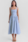 Vivien Regatta Blue Gingham Midi Sundress | Dress In Beauty