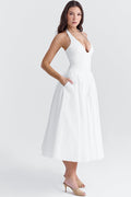 Marilyn White Cotton Halter Midi Sundress | Dress In Beauty