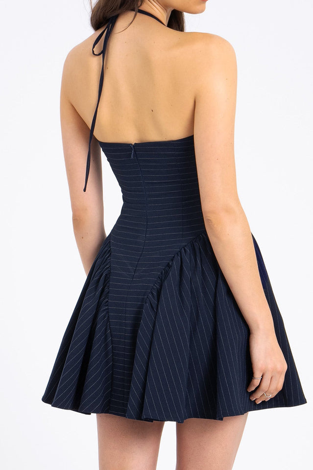 Melody Pinstripe Halter Drop Waist Mini Dress | Dress In Beauty