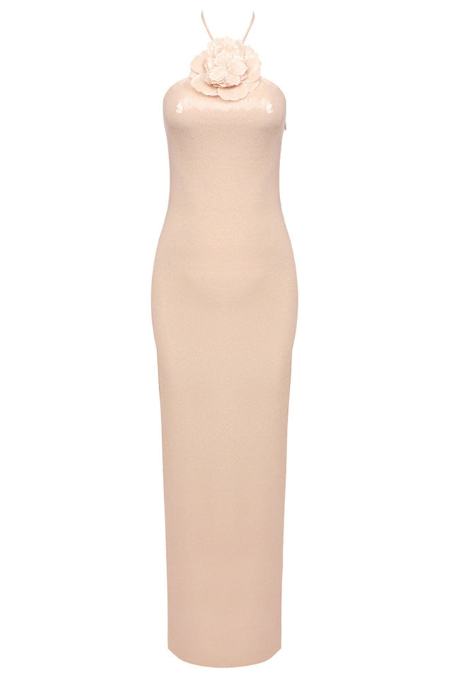 Glitter Rosette Halter Sequined Maxi Dress | Dress In Beauty