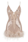 Mini Sequin Dress With Feather Trim | Dress In Beauty