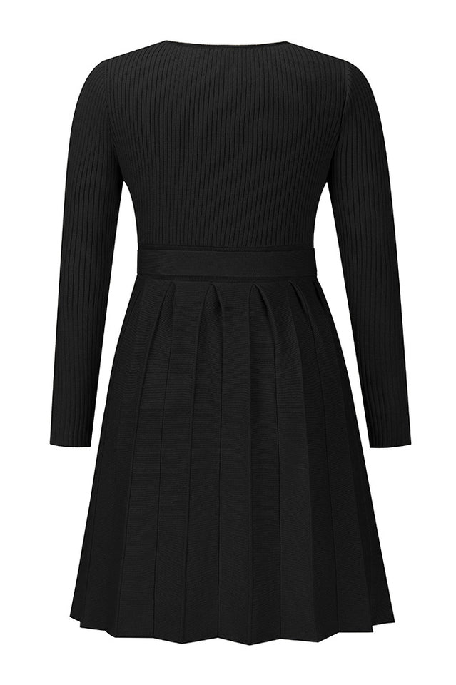 Surplice Neck Tie Front Pleated Sweater Dress | Dress In Beauty
