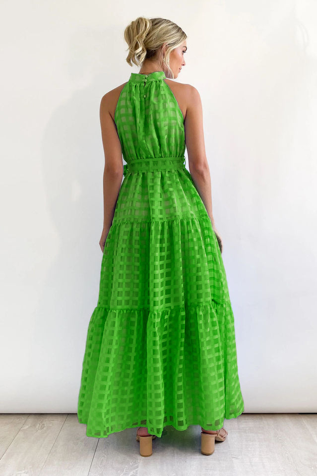 Check Halter Neck Tie Waist Maxi Dress | Dress In Beauty