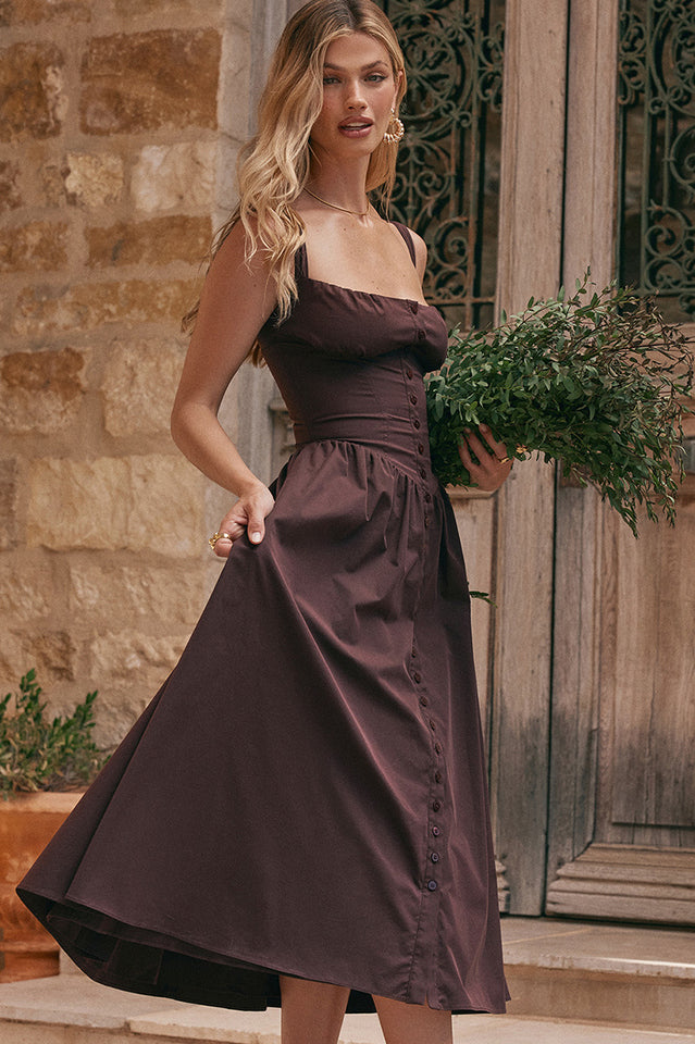 Rich Brown Midi Sundress | Dress In Beauty