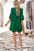 Notched Neck Flare Sleeve Pocket Dress | Dress In Beauty