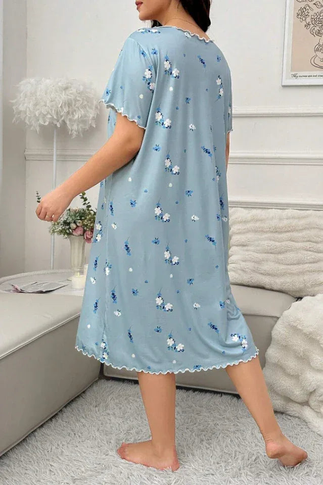 Plus Size Midi Sleep Dress with Floral Print Secondary image
