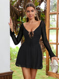 Lace up mesh mini dress - View 7 | WEUXS