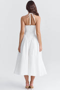 Marilyn White Cotton Halter Midi Sundress | Dress In Beauty