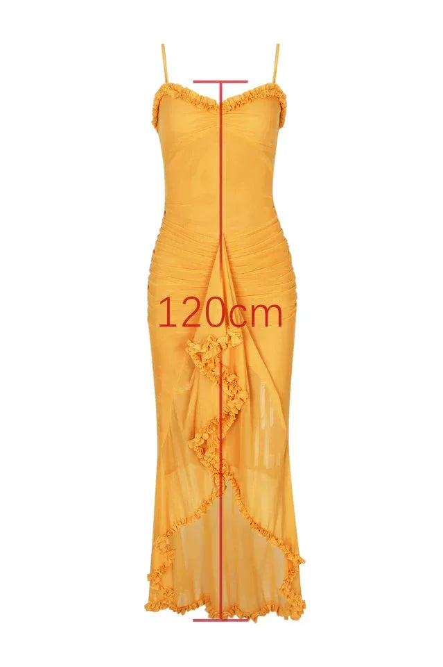 Apricot Ruffled Front Gown - View 12 | WEUXS