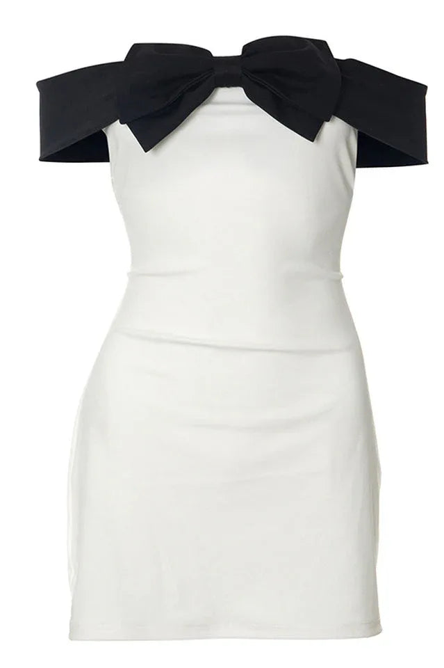 Off Shoulder Bow Dress in White - View 17 | WEUXS
