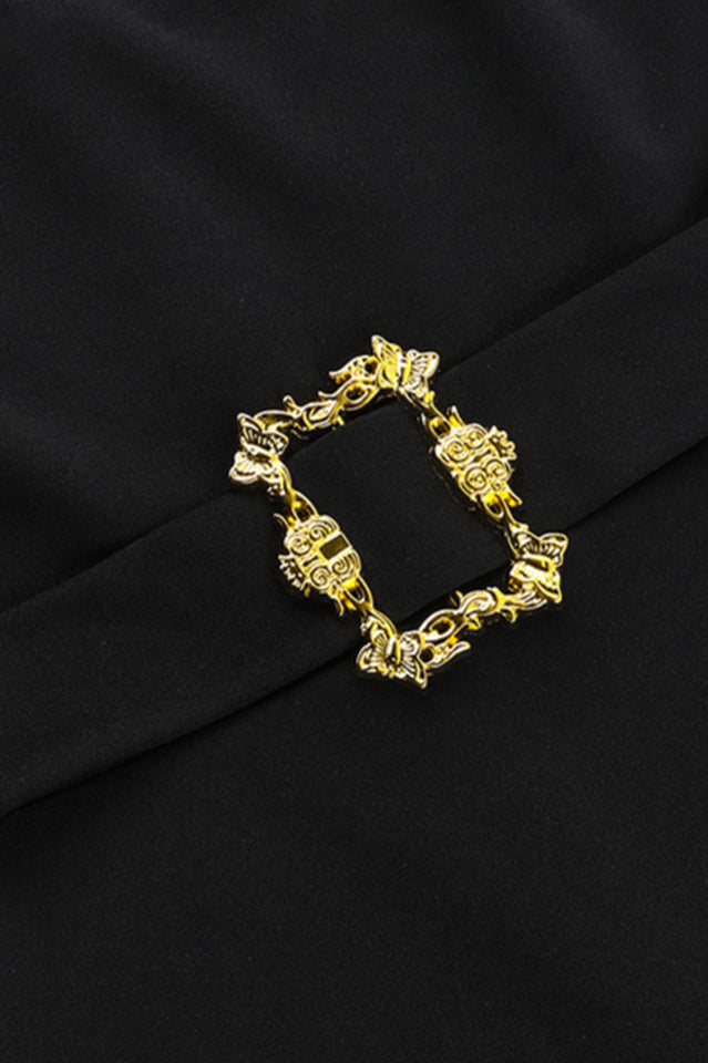 Solid Metallic Buckle Belted Mini Dress | Dress In Beauty