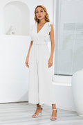 V-Neck Pleats Belted Jumpsuit | Dress In Beauty