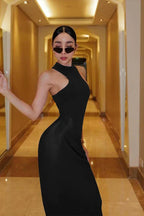 Asymmetrical Cut Out Maxi Dress in Coffee - View 24 | WEUXS