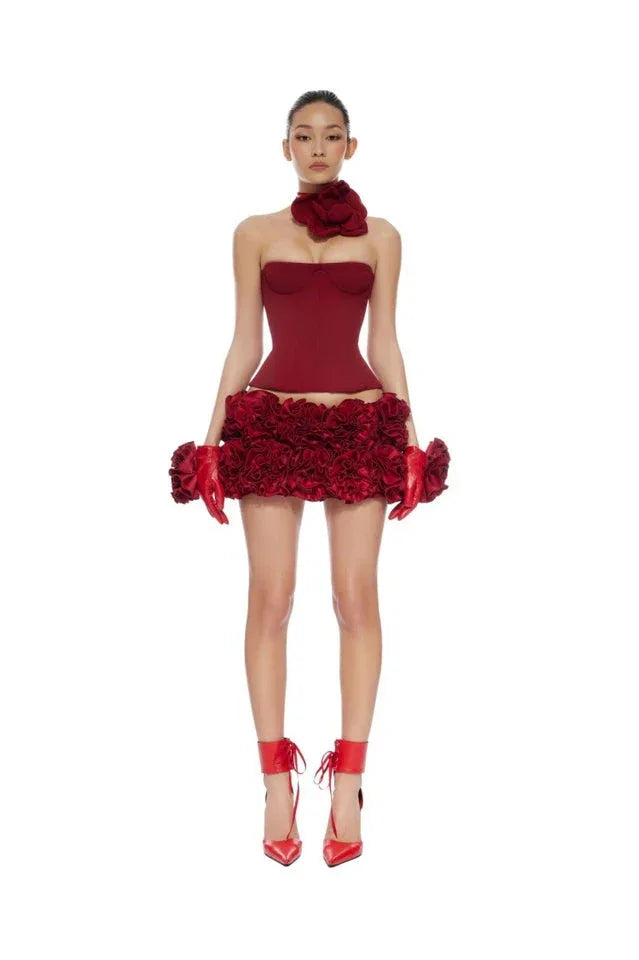 Elegant strapless rosette mini dress - View 16 | WEUXS