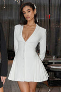 Pleated Sexy V Neck Blazer Dress | Dress In Beauty