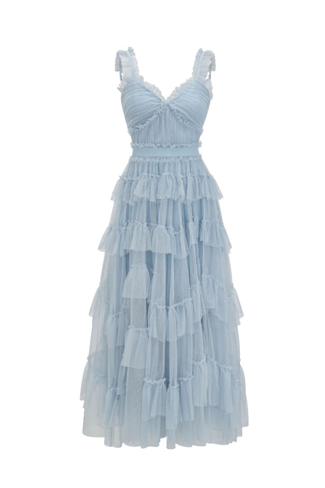 Ruffle V Neck Tiered Tulle Evening Dress | Dress In Beauty