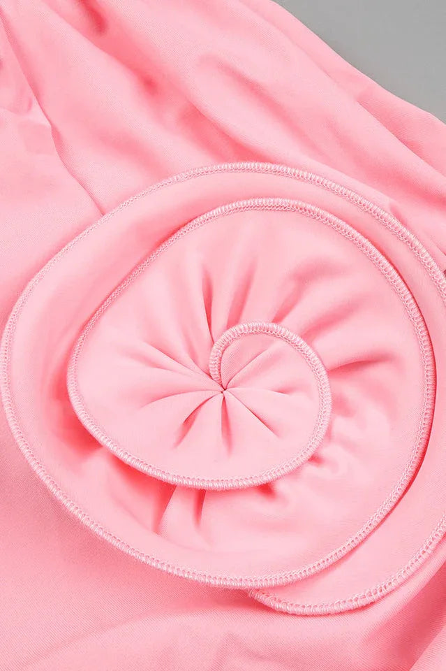 Ruched mock neck minidress with flower appliqué - View 22 | WEUXS