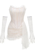 Queena Strapless Feather Trim Lace Dress | Dress In Beauty