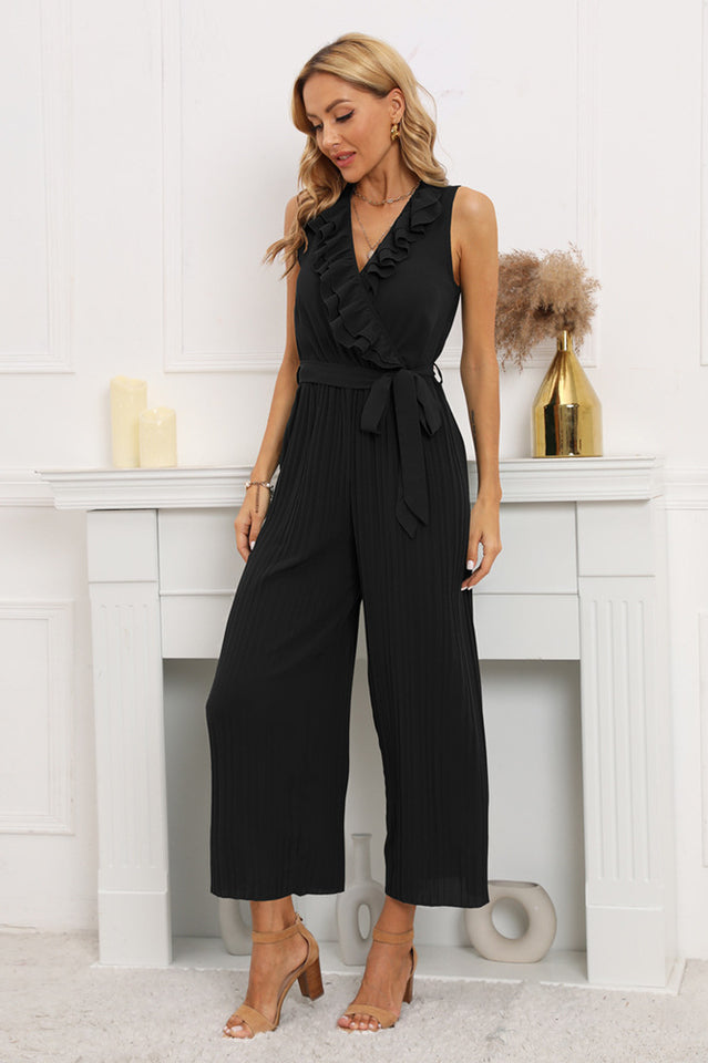 Calf Length Pleated Ruffled Jumpsuit | Dress In Beauty